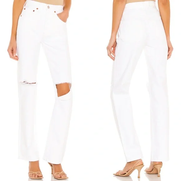 NWT Redone Originals 90s High Rise Loose in White With Rips - Picture 3 of 10